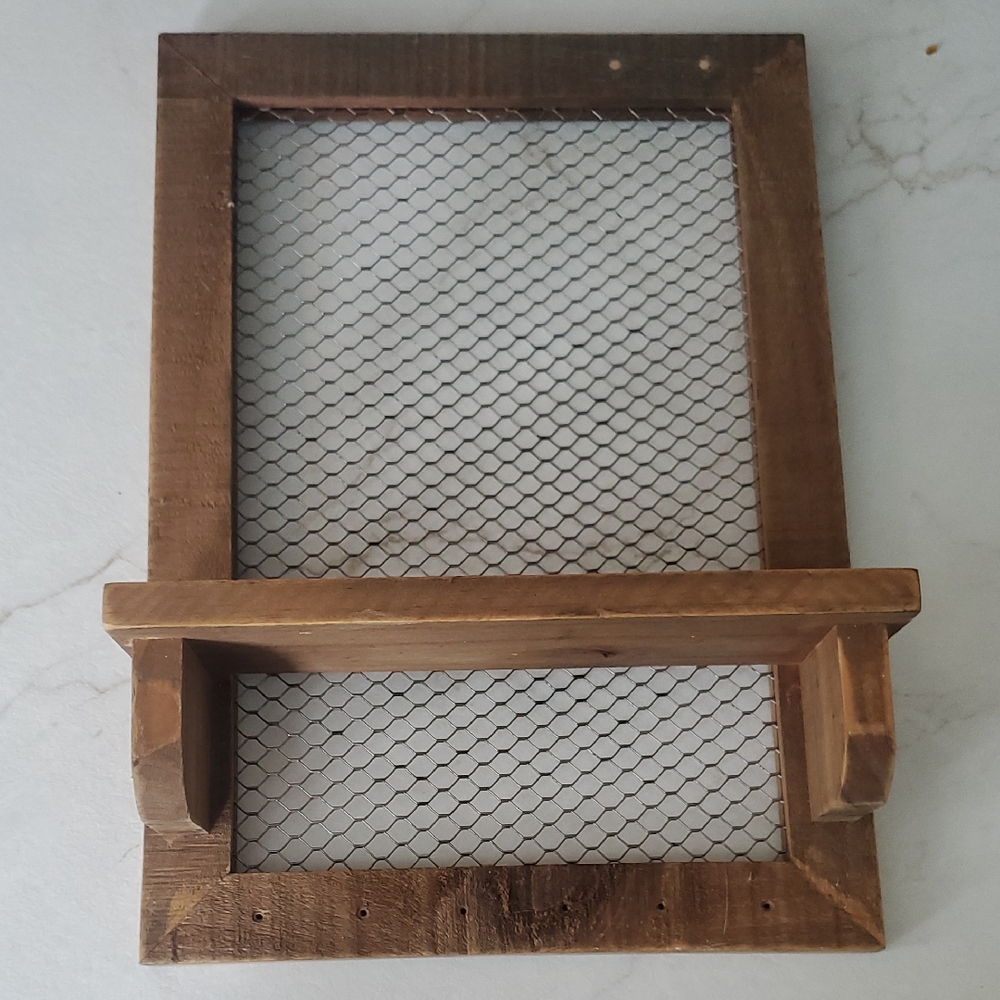 Rustic Brown Wooden Wall Shelf with Mesh